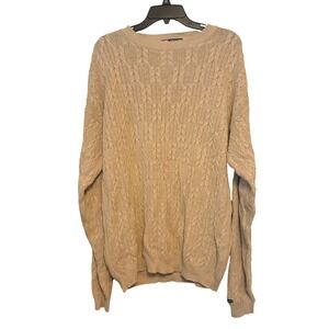 Chaps Ralph Lauren‎ Mens M Cable Knit Fisherman Linen Cotton Blend Sweater Tan